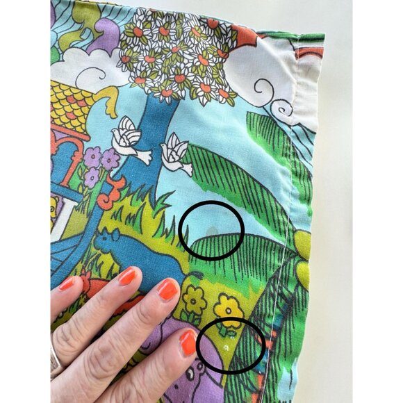 Vintage 70s pillowcases, Sears Noah's Ark, blue, purple, orange, pair - Picture 9 of 10